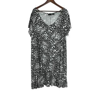 Rachel Zoe Black White Print Short Sleeve Dress Women's 2X Animal Print